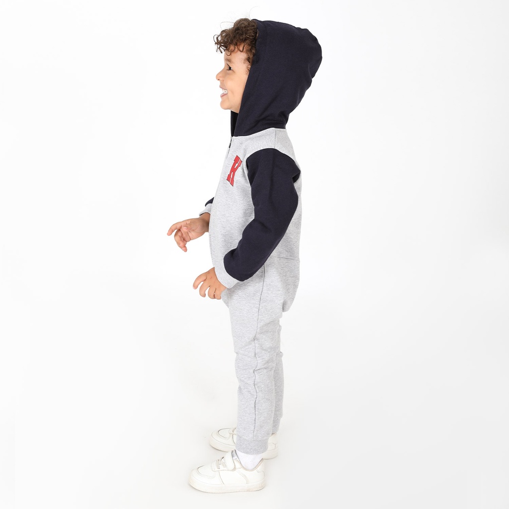 Combinaison bébé avec manche et capuche contrastés K