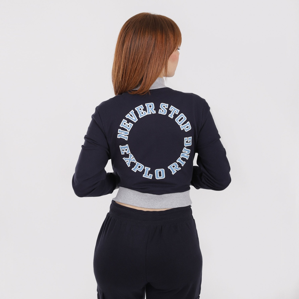 Veste teddy crop femme en molleton NEVER STOP EXPLORING