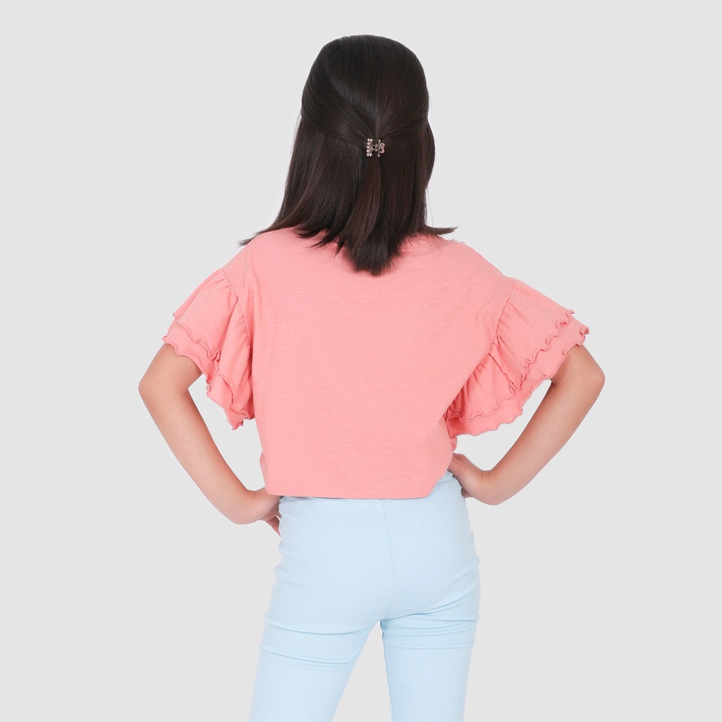 T-shirt crop fille manches courtes avec volant