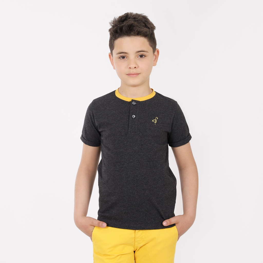 T-shirt garçon manches courtes col constraté et broderie