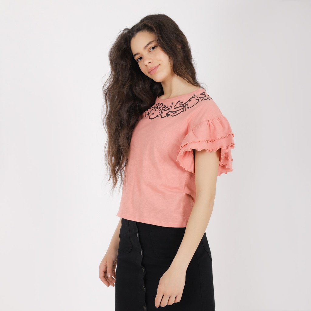 T-shirt femme manches courtes avec volant  كون كيما إنتي