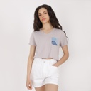 T-shirt crop femme manches courtes col V FLEUR