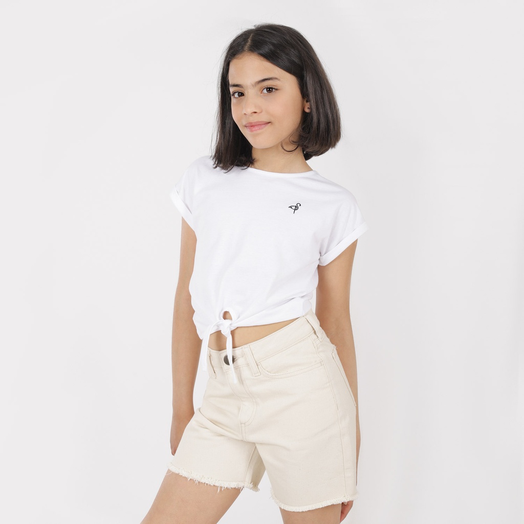 T-shirt fille demi manches nouée