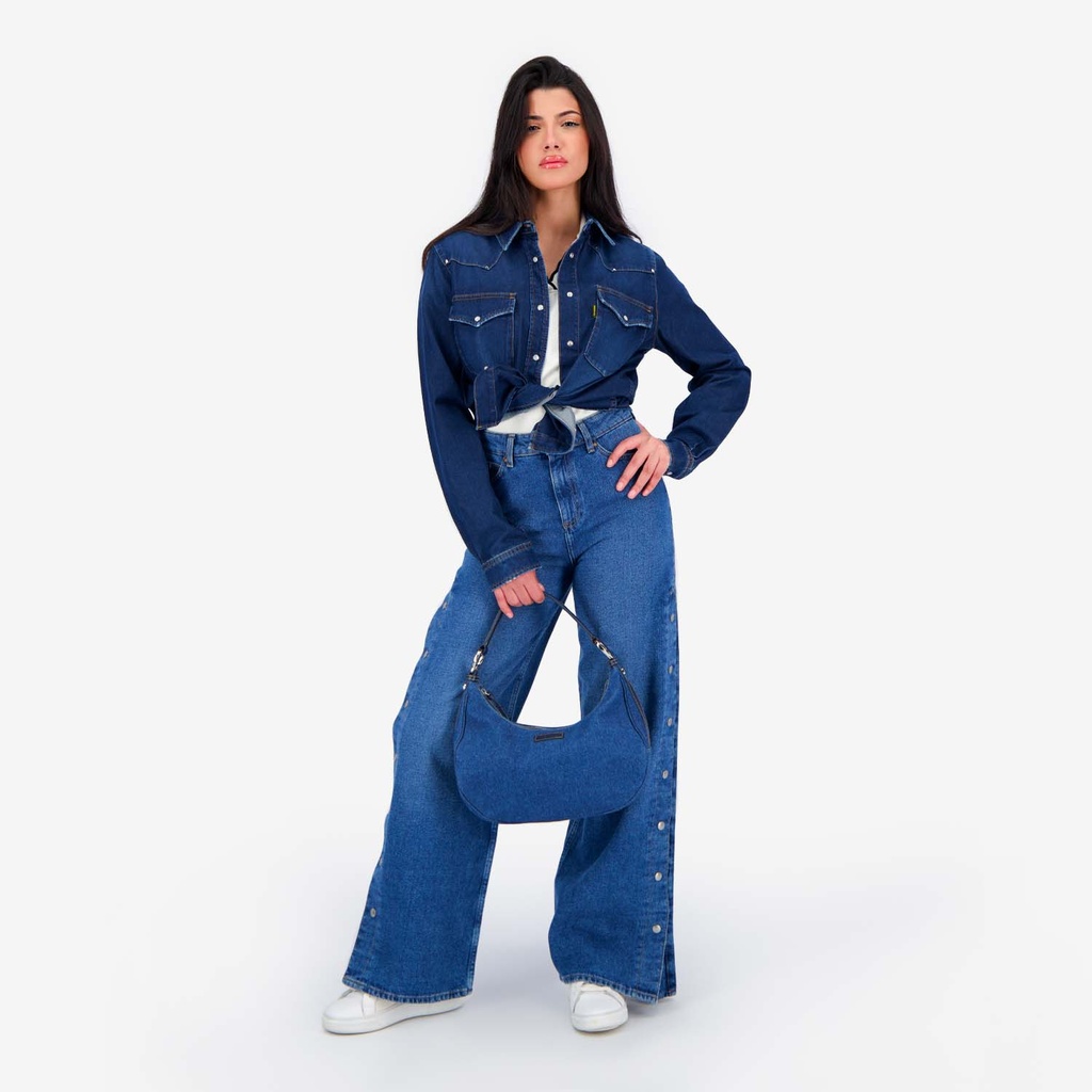Wide leg jeans femme avec boutons pressions - WIDED
