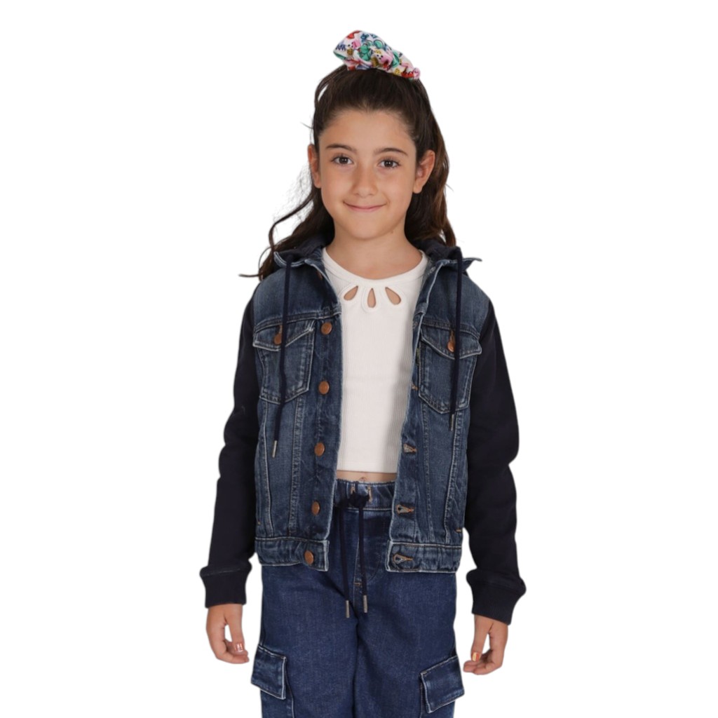 Veste unisexe en jeans avec manches et capuche en molleton