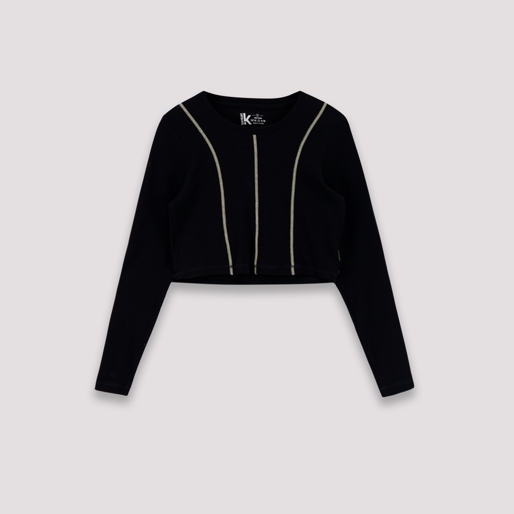 T-shirt crop côtelé femme manches longues avec flat lock