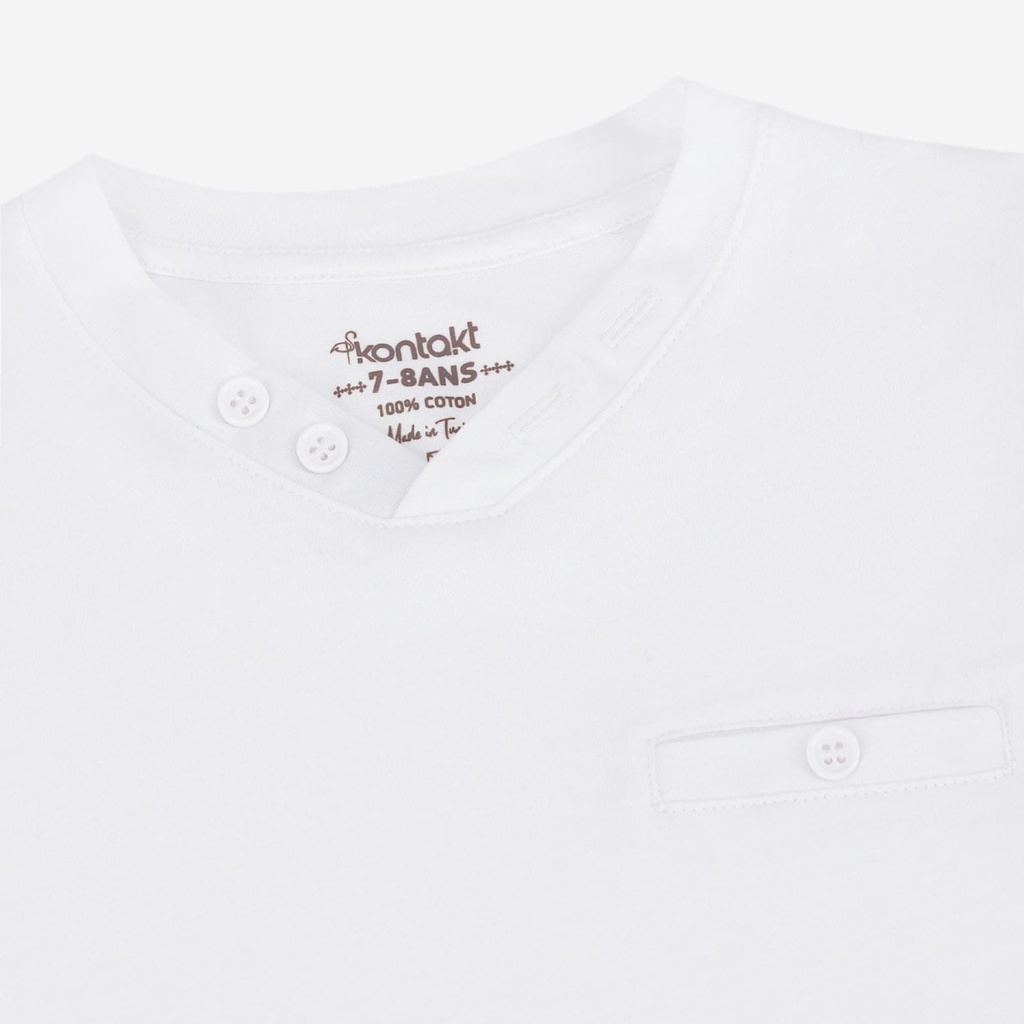 T-shirt garçon manches courtes col tunisien avec poche passepoilée