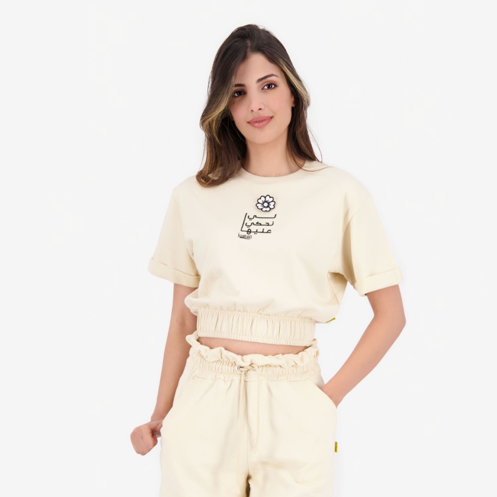 Sweat crop femme manches courtes  الوردة لي نحكي عليها