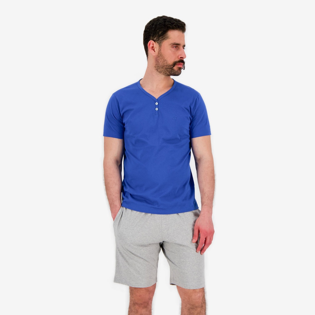 Ensemble homme manches courtes col tunisien avec broderie