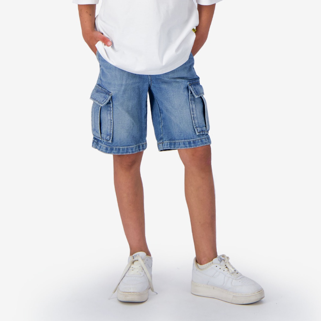 Bermuda cargo unisexe enfant en jeans avec rib