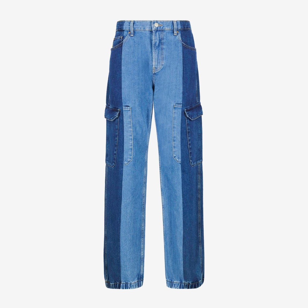 Upcycling cargo homme en jeans bi-couleur - KAMIL 2.0