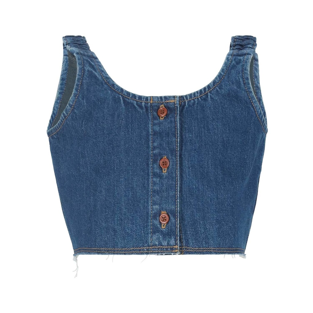 Top fille en jeans avec broderie papillon