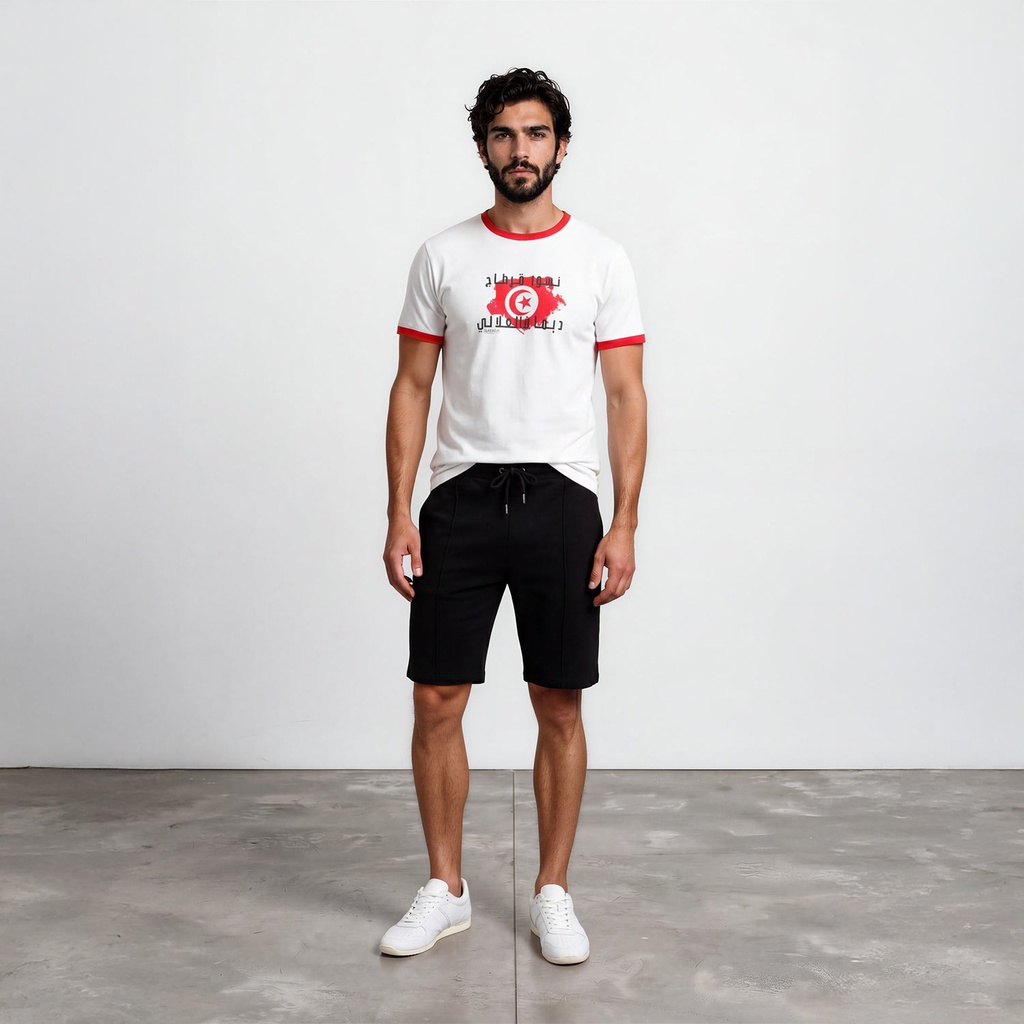 T-shirt unisexe manches  courtes contrasté  نسور قرطاج ديما فالعلالي