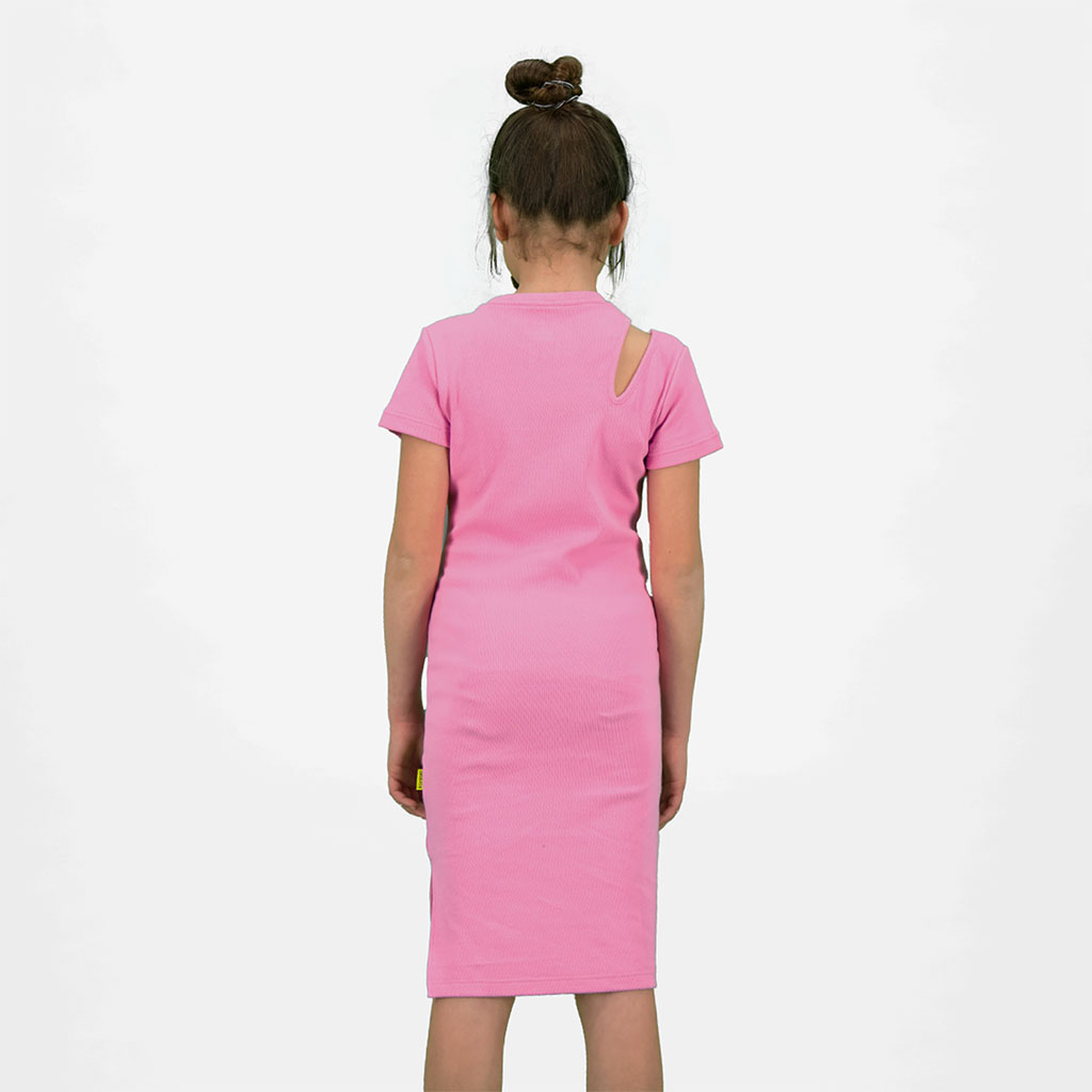 Robe côtelé fille manches courtes avec cut out