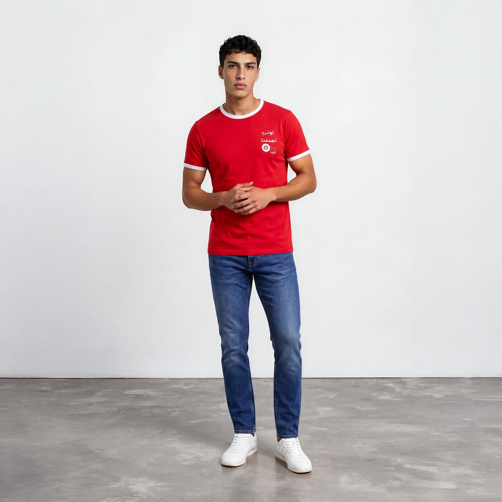 T-shirt unisexe manches  courtes contrasté  تونس تجمعنا