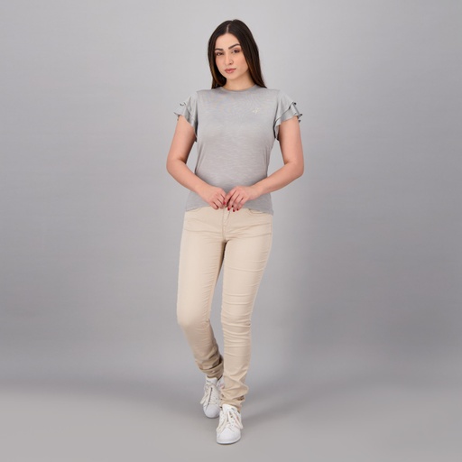 [01-010-01-010-K005-36] Pantalon slim femme taille haute (Beige, 36)