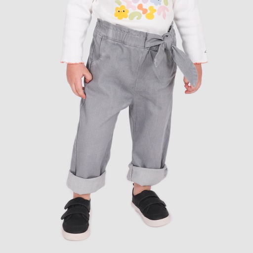 [05-010-01-047-K026-12M] Pantalon bébé fille avec ruban (Gris Clair, 12M)