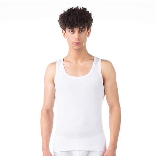 [05-010-19-022-K000-L] Singlet col bas homme en coton pur (Blanc, L)