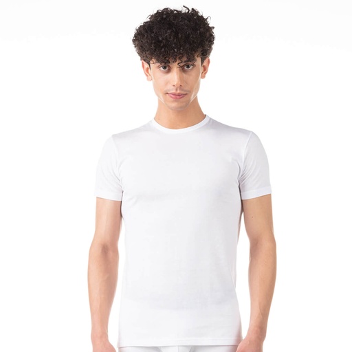 [05-010-02-121-K000-L] T-shirt col rond homme en coton pur (Blanc, L)