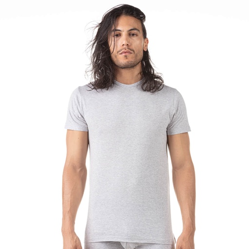 [05-010-02-121-K025-L] T-shirt col rond homme en coton pur (Gris Chiné, L)
