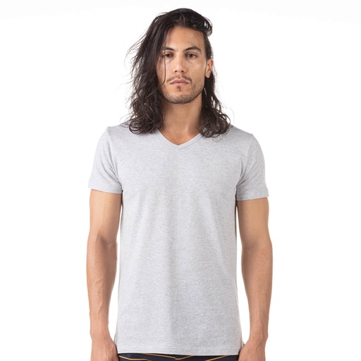 [05-010-02-122-K025-L] T-shirt homme col V en coton pur (Gris Chiné, L)
