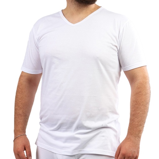 [05-010-02-123-K000-3XL] T-shirt col V grandes tailles en coton pur (Blanc, 3XL)