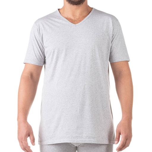 [05-010-02-123-K025-3XL] T-shirt col V grandes tailles en coton pur (Gris Chiné, 3XL)