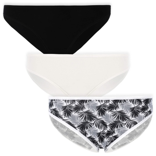 [05-010-39-001-K285-L] Lot de 3 slips femme en coton stretch (Blanc/Noir/Imprimé, L)