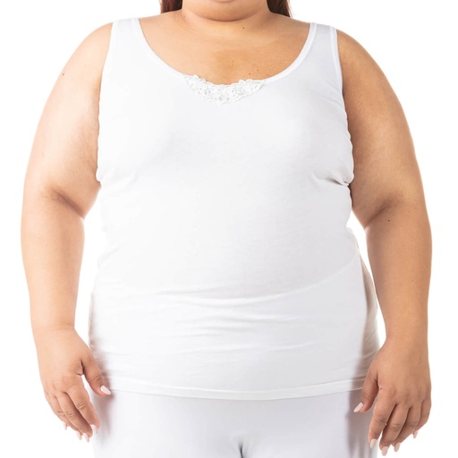 [05-010-12-073-K000-3XL] Débardeur grandes tailles en coton pur détail dentelle (Blanc, 3XL)