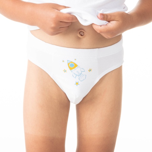 [05-010-20-030-K000-2A] Slip garçon fusée en coton pur (Blanc, 2A)