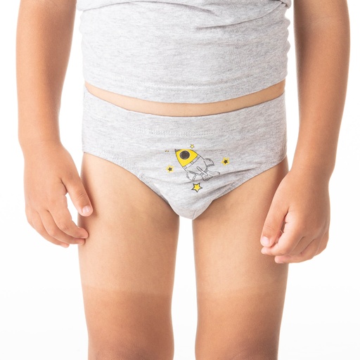 [05-010-20-030-K025-2A] Slip garçon fusée en coton pur (Gris Chiné, 2A)