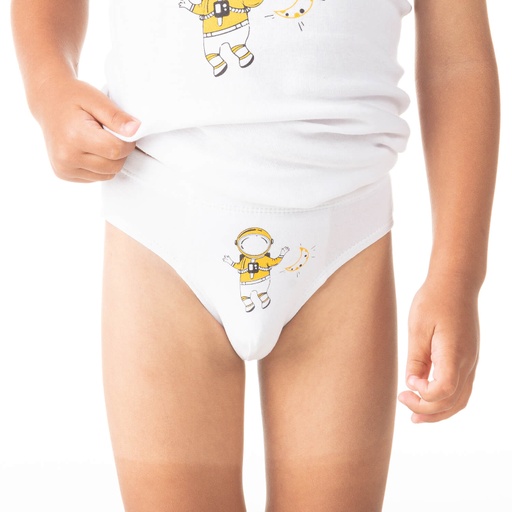 [05-010-20-031-K000-2A] Slip garçon cosmonaute en coton pur (Blanc, 2A)