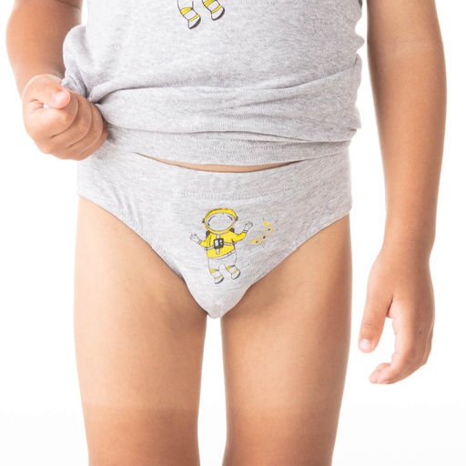 [05-010-20-031-K025-2A] Slip garçon cosmonaute en coton pur (Gris Chiné, 2A)