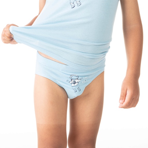 [05-010-20-031-K288-2A] Slip garçon cosmonaute en coton pur (Bleu  Clair, 2A)