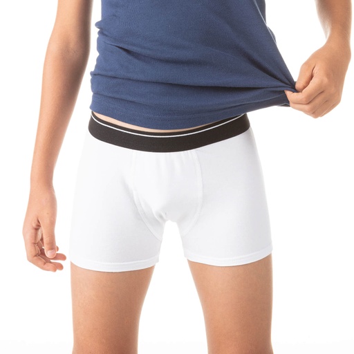 [05-010-06-022-K000-10A] Boxer garçon avec surpiqures contrastées en coton stretch (Blanc, 10A)