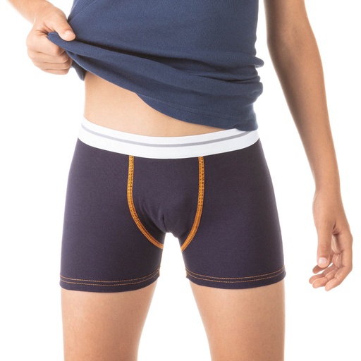 [05-010-06-022-K015-10A] Boxer garçon avec surpiqures contrastées en coton stretch (Bleu_Marine, 10A)