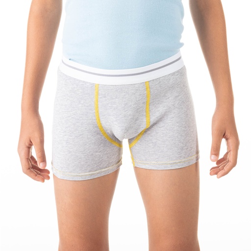 [05-010-06-022-K025-10A] Boxer garçon avec surpiqures contrastées en coton stretch (Gris Chiné, 10A)