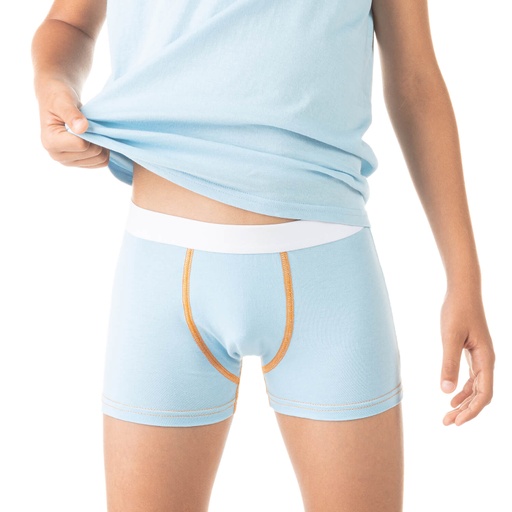 [05-010-06-022-K288-10A] Boxer garçon avec surpiqures contrastées en coton stretch (Bleu Clair, 10A)