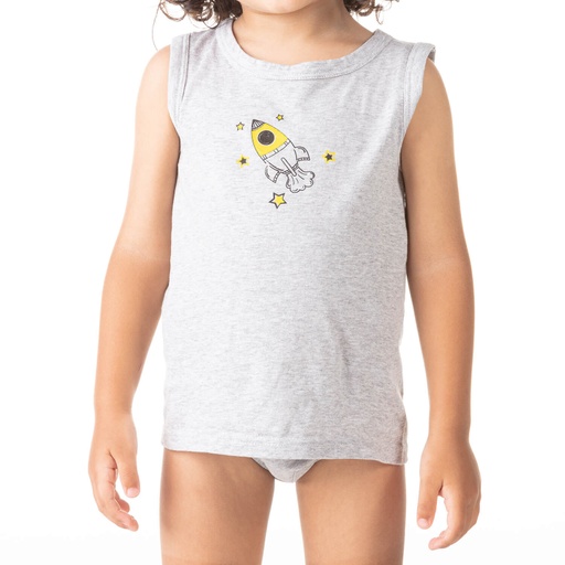 [05-010-12-074-K025-2A] Débardeur garçon fusée en coton pur (Gris Chiné, 2A)