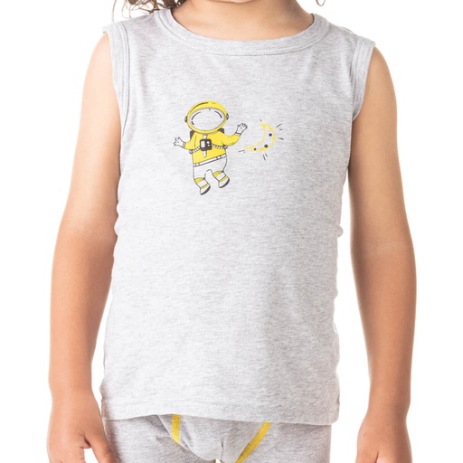 [05-010-12-075-K025-2A] Débardeur garçon cosmonaute en coton pur (Gris Chiné, 2A)