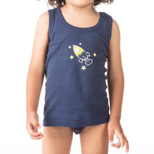 [05-010-19-024-K015-2A] Singlet garçon fusée en coton pur (Bleu_Marine, 2A)