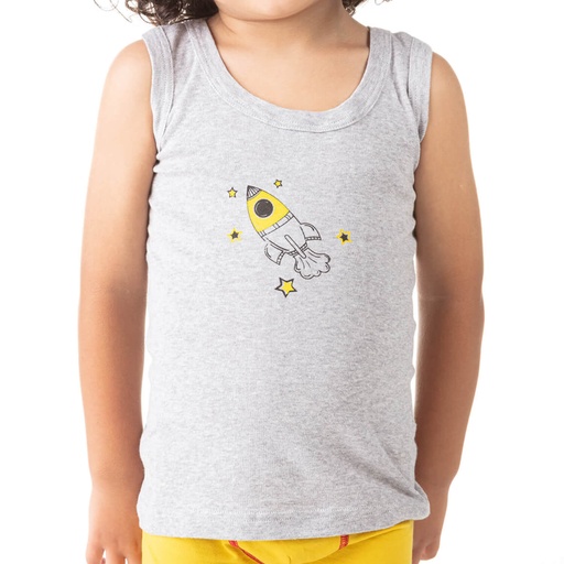 [05-010-19-024-K025-2A] Singlet garçon fusée en coton pur (Gris Chiné, 2A)