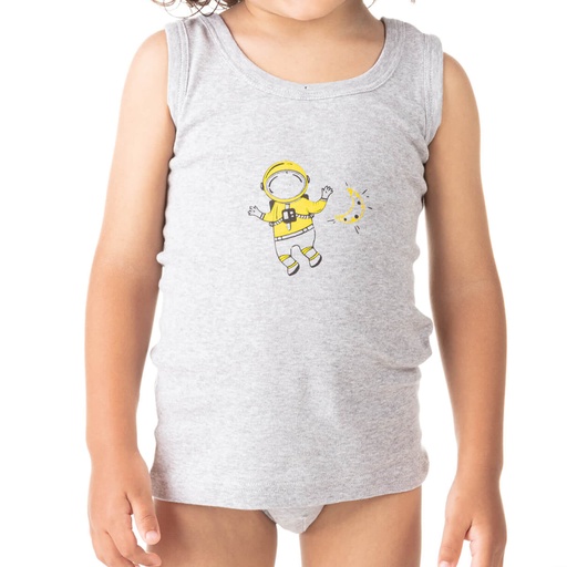 [05-010-19-025-K025-2A] Singlet garçon cosmonaute en coton pur (Gris Chiné, 2A)