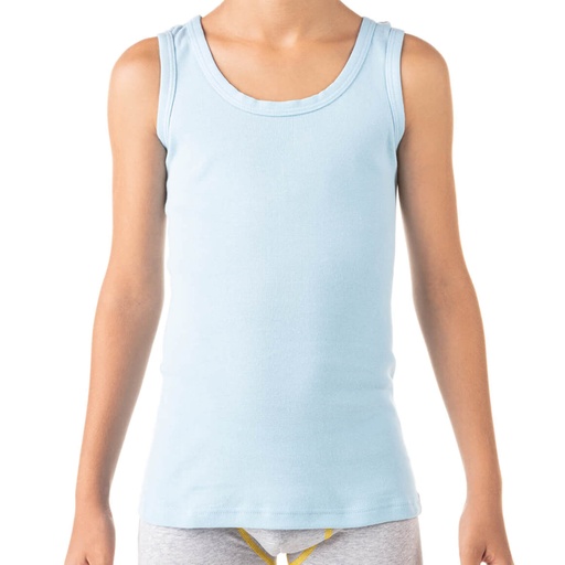 [05-010-19-026-K288-10A] Singlet garçon en coton pur (Bleu Clair, 10A)