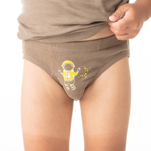 [05-010-20-031-K133-2A] Slip garçon cosmonaute en coton pur (Vert kaki, 2A)