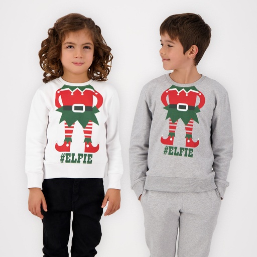 [05-010-36-015-K025-10A] Sweat noel unisexe enfant  ELFIE (Gris Chiné, 10A)