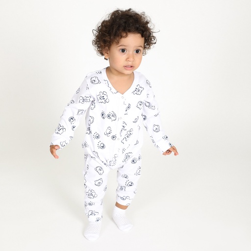 [05-010-63-001-K392-12M] Grenouillère bébé sans pied imprimée (Blanc Imp Ours, 12M)
