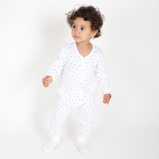 [05-010-63-001-K394-12M] Grenouillère bébé sans pied imprimée (Blanc Imp Dots Marine, 12M)