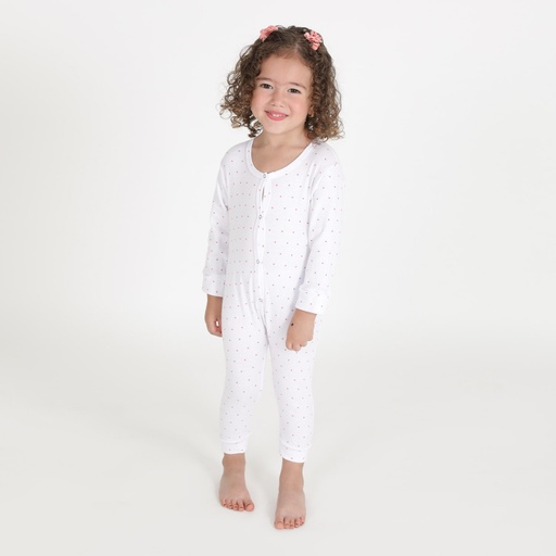 [05-010-63-002-K395-12M] Grenouillère bébé fille sans pied imprimée (Blanc Imp Dots Rose, 12M)