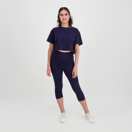 [05-010-37-012-K015-S] Legging capri femme (Bleu  Marine, S)